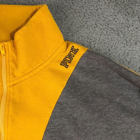 Victorias Secret PINK Sweater Womens Large Gray Mock Neck Pullover 1/4‎ Zip Logo - Picture 6 of 11